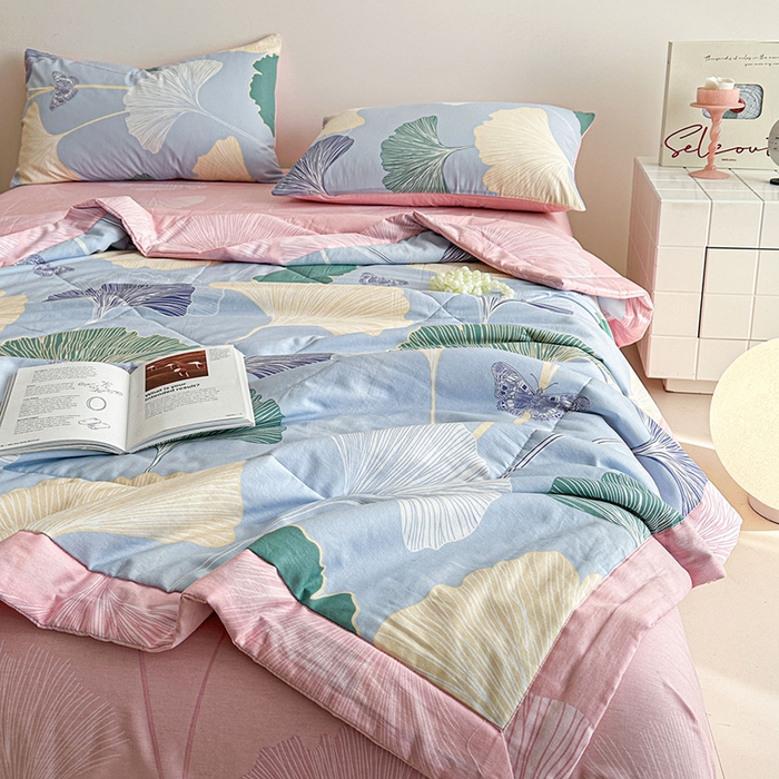 91家纺网 家纺一手货源 找家纺 宝士康家纺 2026新款10A抗菌全棉夏被四件套（床单款）蝶舞杏运