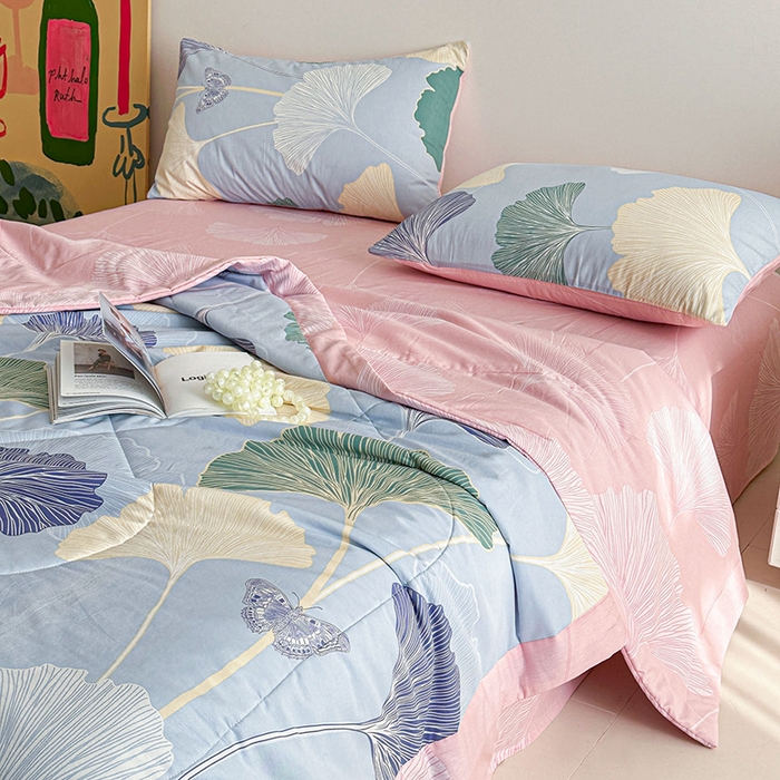 91家纺网 家纺一手货源 找家纺 宝士康家纺 2026新款10A抗菌全棉夏被四件套（床单款）蝶舞杏运