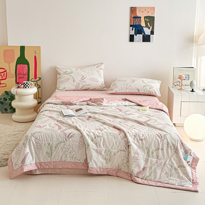 91家纺网 家纺一手货源 找家纺 宝士康家纺 2026新款10A抗菌全棉夏被四件套（床单款）多巴胺粉