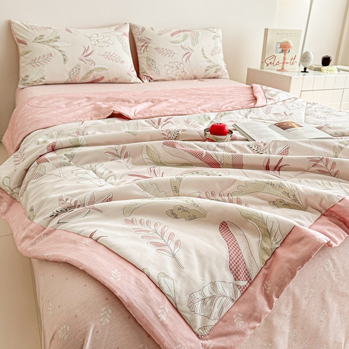 91家纺网 家纺一手货源 找家纺 宝士康家纺 2026新款10A抗菌全棉夏被四件套（床单款）多巴胺粉