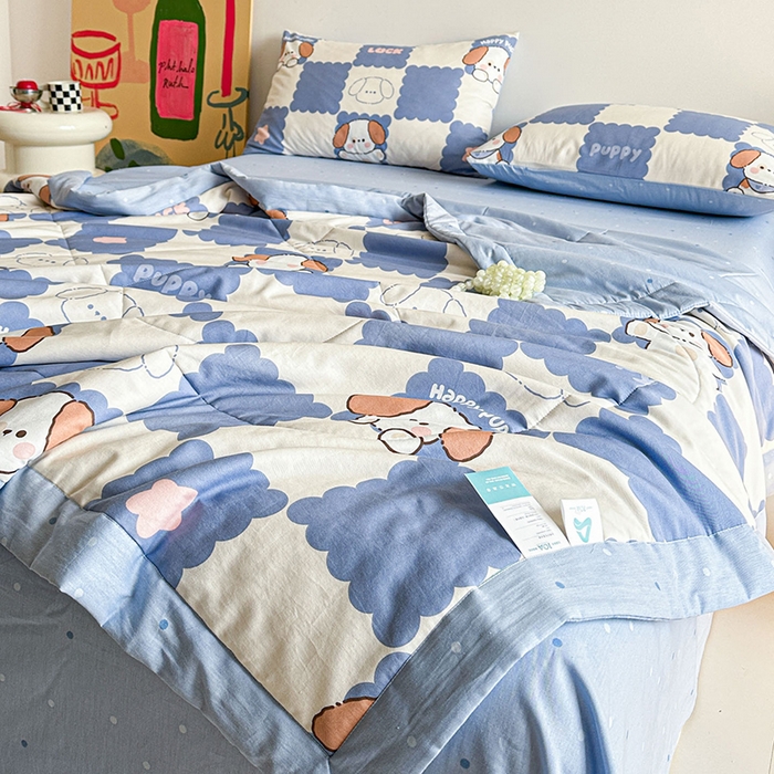 91家纺网 家纺一手货源 找家纺 宝士康家纺 2026新款10A抗菌全棉夏被四件套（床单款）嗨皮狗