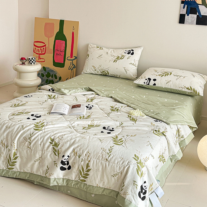 91家纺网 家纺一手货源 找家纺 宝士康家纺 2026新款10A抗菌全棉夏被四件套（床单款）欢乐熊猫