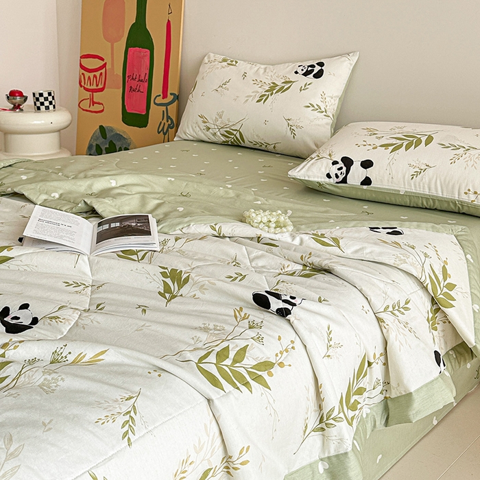 91家纺网 家纺一手货源 找家纺 宝士康家纺 2026新款10A抗菌全棉夏被四件套（床单款）欢乐熊猫