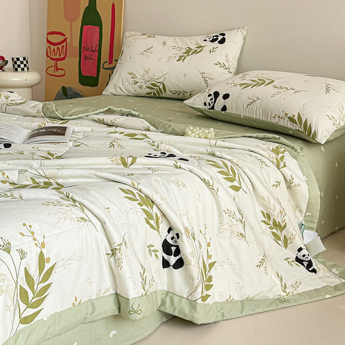 91家纺网 家纺一手货源 找家纺 宝士康家纺 2026新款10A抗菌全棉夏被四件套（床单款）欢乐熊猫