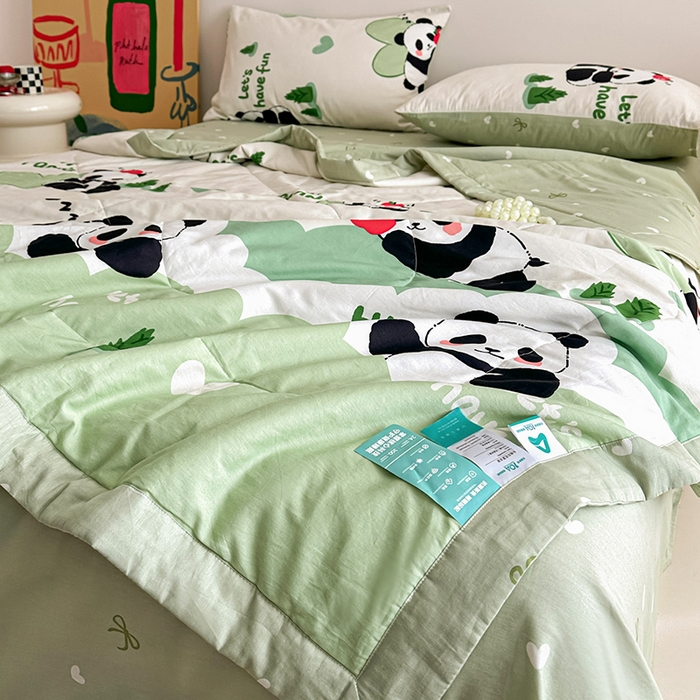 91家纺网 家纺一手货源 找家纺 宝士康家纺 2026新款10A抗菌全棉夏被四件套（床单款）森林熊猫