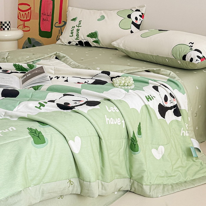 91家纺网 家纺一手货源 找家纺 宝士康家纺 2026新款10A抗菌全棉夏被四件套（床单款）森林熊猫