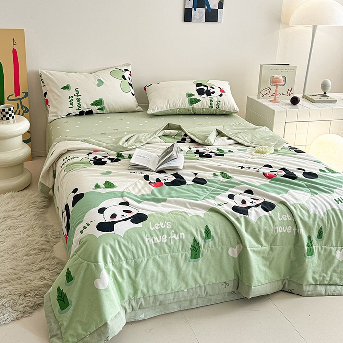 91家纺网 家纺一手货源 找家纺 宝士康家纺 2026新款10A抗菌全棉夏被四件套（床单款）森林熊猫