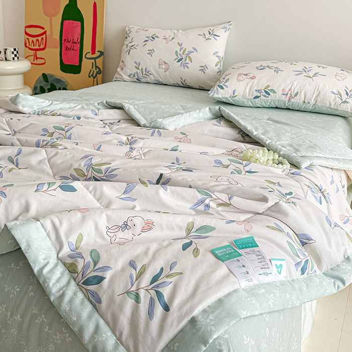 91家纺网 家纺一手货源 找家纺 宝士康家纺 2026新款10A抗菌全棉夏被四件套（床单款）兔兔乐园