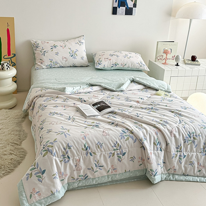 91家纺网 家纺一手货源 找家纺 宝士康家纺 2026新款10A抗菌全棉夏被四件套（床单款）兔兔乐园