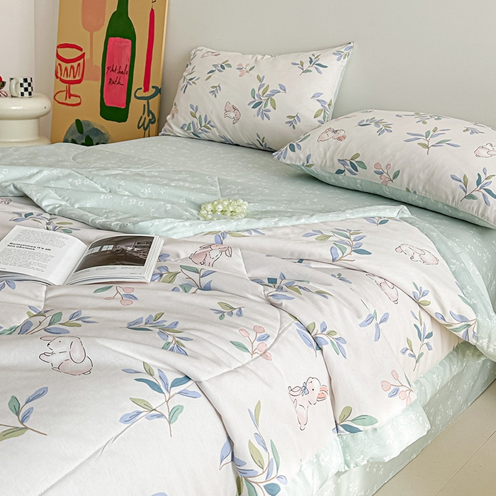 91家纺网 家纺一手货源 找家纺 宝士康家纺 2026新款10A抗菌全棉夏被四件套（床单款）兔兔乐园