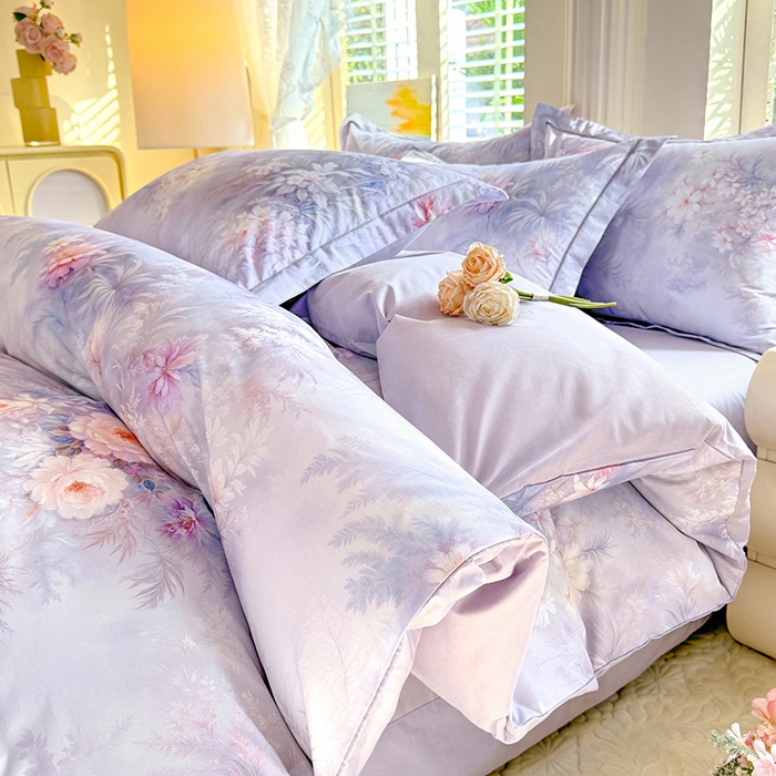 91家纺网 家纺一手货源 找家纺 巧玲珑 2026新款全棉纯棉13376数码印花四件套 芊香凝露-紫