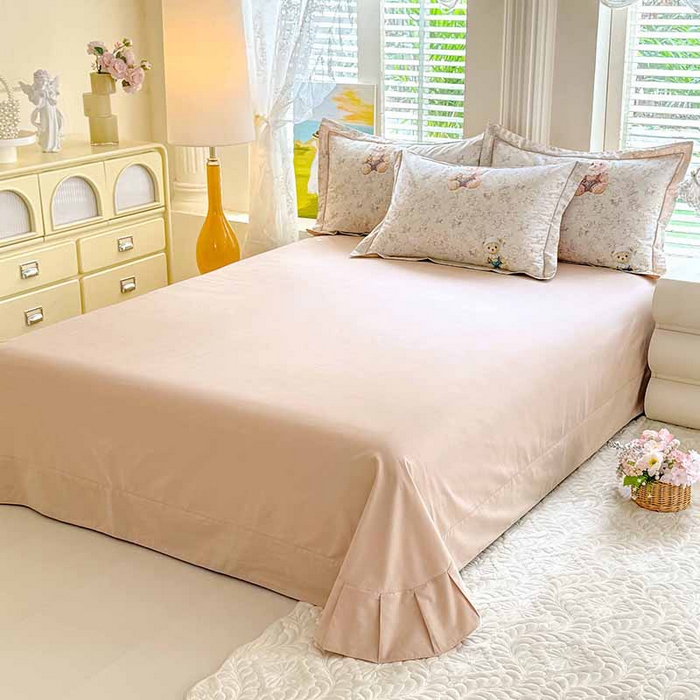 91家纺网 家纺一手货源 找家纺 巧玲珑 2026新款全棉纯棉13376数码印花四件套 法式小熊-咖