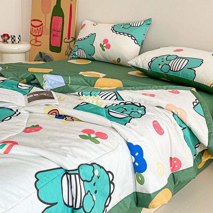 91家纺网 家纺一手货源 找家纺 宝士康家纺 2026新款10A抗菌全棉夏被四件套（床单款）小恐龙