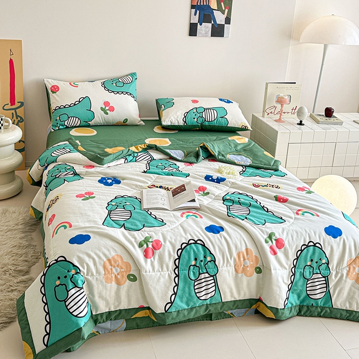 91家纺网 家纺一手货源 找家纺 宝士康家纺 2026新款10A抗菌全棉夏被四件套（床单款）小恐龙