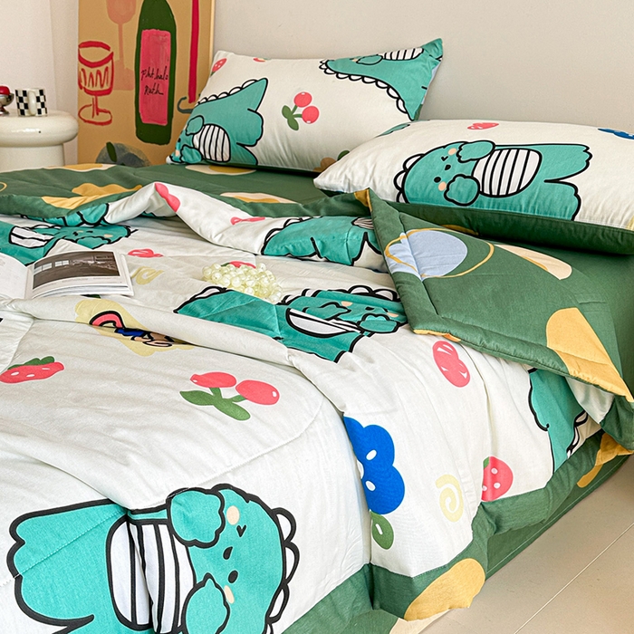 91家纺网 家纺一手货源 找家纺 宝士康家纺 2026新款10A抗菌全棉夏被四件套（床单款）小恐龙