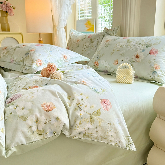 91家纺网 家纺一手货源 找家纺 巧玲珑 2026新款全棉纯棉13376数码印花四件套 明媚春晖-绿