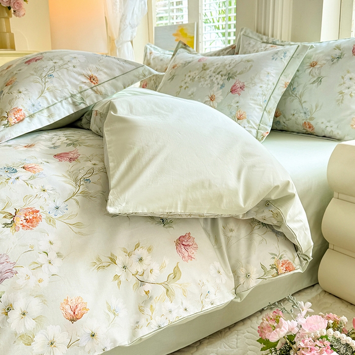 91家纺网 家纺一手货源 找家纺 巧玲珑 2026新款全棉纯棉13376数码印花四件套 明媚春晖-绿