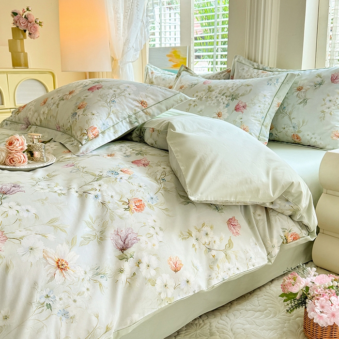 91家纺网 家纺一手货源 找家纺 巧玲珑 2026新款全棉纯棉13376数码印花四件套 明媚春晖-绿