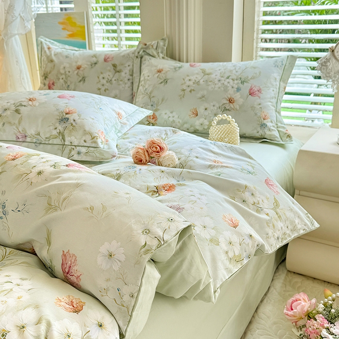 91家纺网 家纺一手货源 找家纺 巧玲珑 2026新款全棉纯棉13376数码印花四件套 明媚春晖-绿