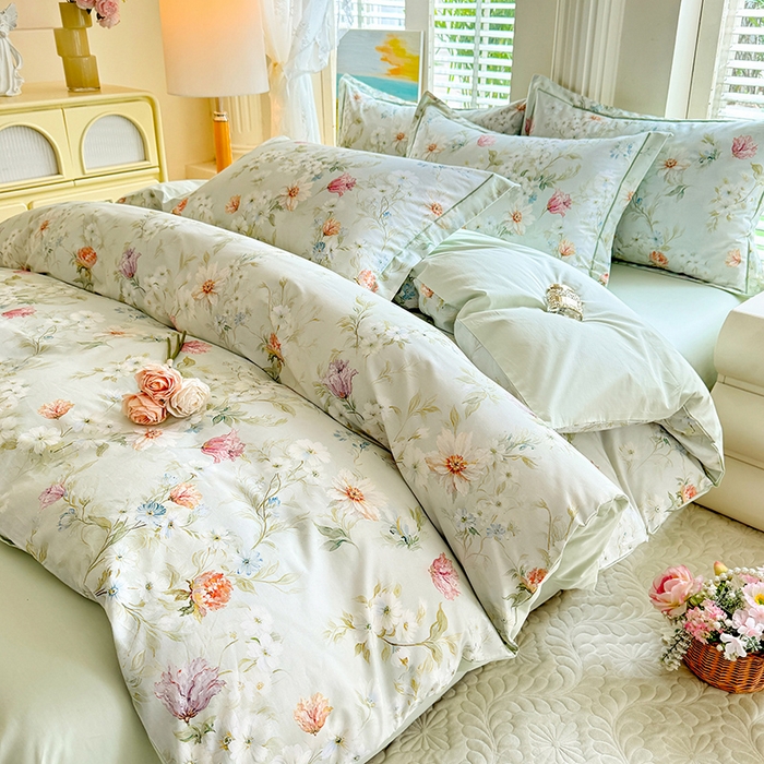 91家纺网 家纺一手货源 找家纺 巧玲珑 2026新款全棉纯棉13376数码印花四件套 明媚春晖-绿