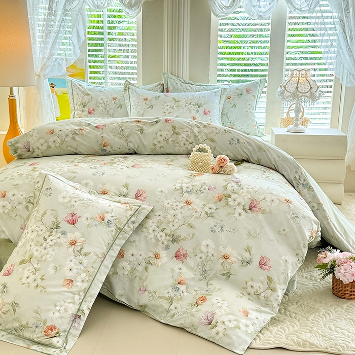 91家纺网 家纺一手货源 找家纺 巧玲珑 2026新款全棉纯棉13376数码印花四件套 明媚春晖-绿