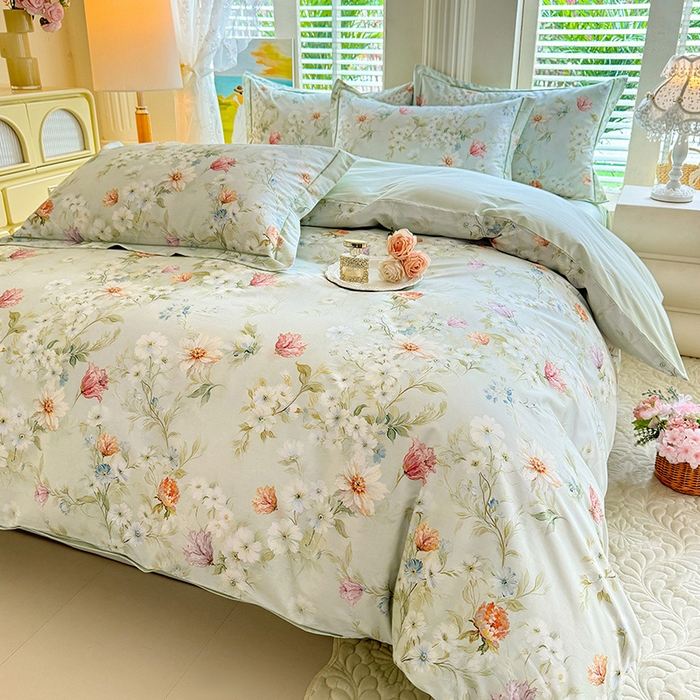 91家纺网 家纺一手货源 找家纺 巧玲珑 2026新款全棉纯棉13376数码印花四件套 明媚春晖-绿