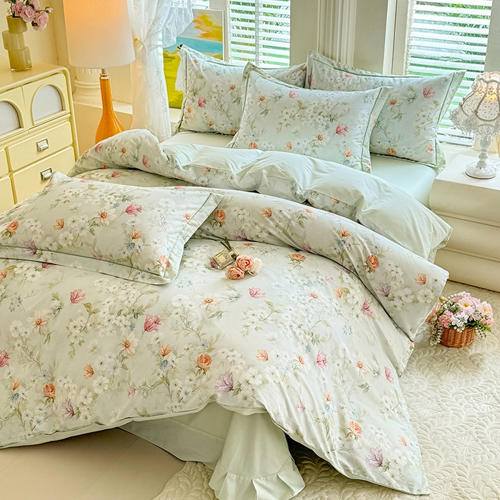 91家纺网 家纺一手货源 找家纺 巧玲珑 2026新款全棉纯棉13376数码印花四件套 明媚春晖-绿