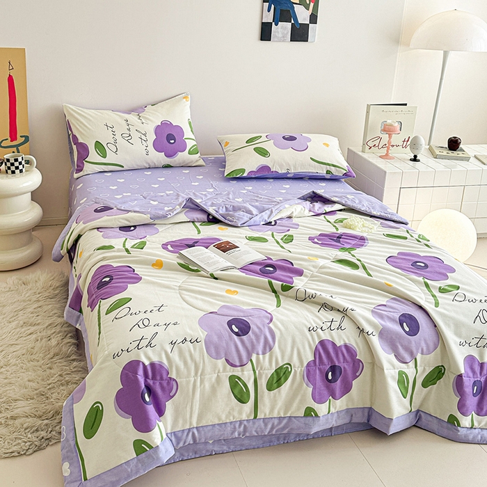 91家纺网 家纺一手货源 找家纺 宝士康家纺 2026新款10A抗菌全棉夏被四件套（床单款）幽梦紫曦