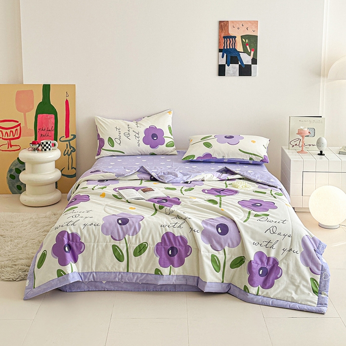 91家纺网 家纺一手货源 找家纺 宝士康家纺 2026新款10A抗菌全棉夏被四件套（床单款）幽梦紫曦