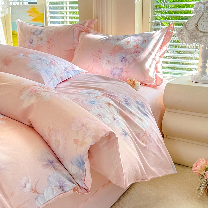 91家纺网 家纺一手货源 找家纺 巧玲珑 2026新款全棉纯棉13376数码印花四件套 绮梦芬芳-粉