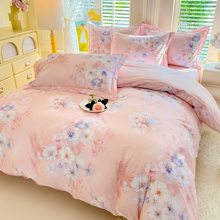 91家纺网 家纺一手货源 找家纺 巧玲珑 2026新款全棉纯棉13376数码印花四件套 绮梦芬芳-粉