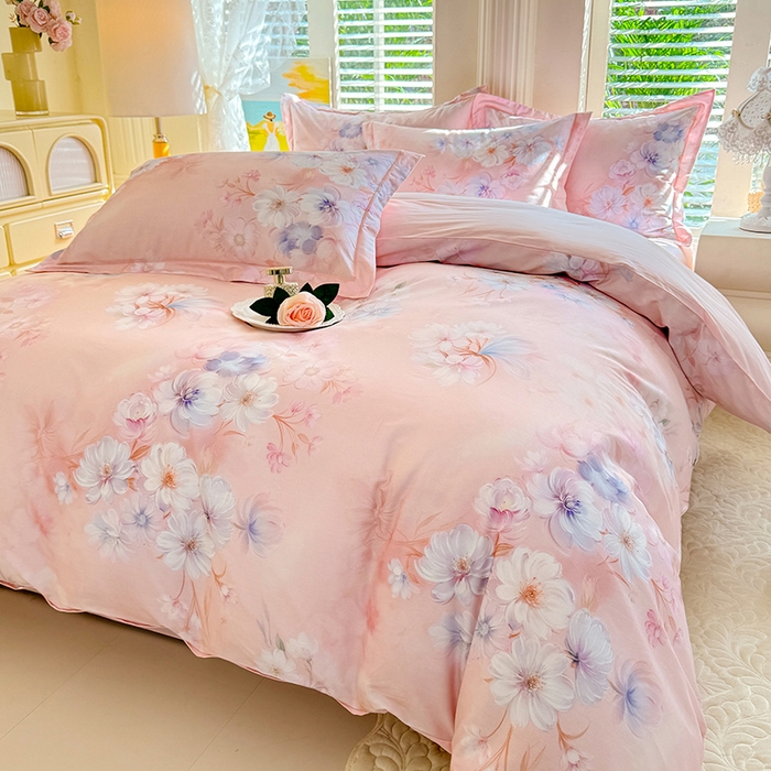 91家纺网 家纺一手货源 找家纺 巧玲珑 2026新款全棉纯棉13376数码印花四件套 绮梦芬芳-粉