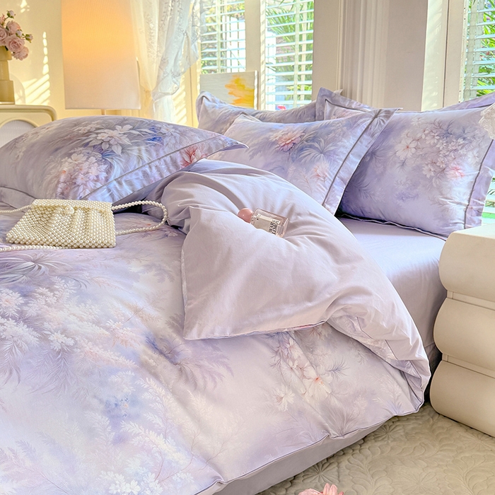 91家纺网 家纺一手货源 找家纺 巧玲珑 2026新款全棉纯棉13376数码印花四件套 芊香凝露-紫