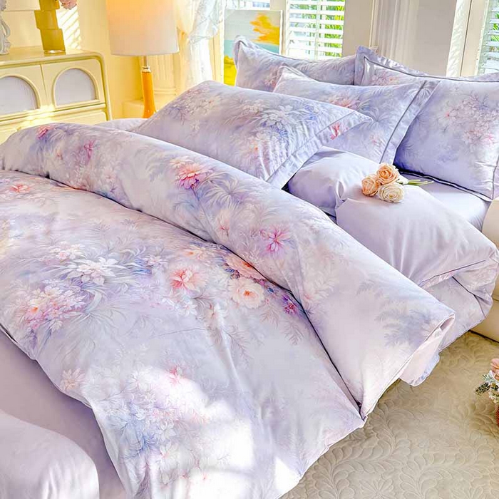 91家纺网 家纺一手货源 找家纺 巧玲珑 2026新款全棉纯棉13376数码印花四件套 芊香凝露-紫