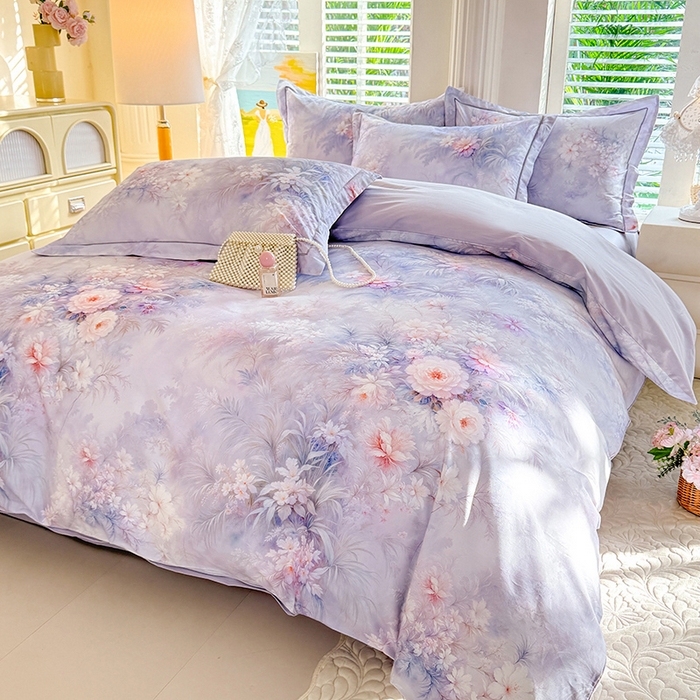 91家纺网 家纺一手货源 找家纺 巧玲珑 2026新款全棉纯棉13376数码印花四件套 芊香凝露-紫