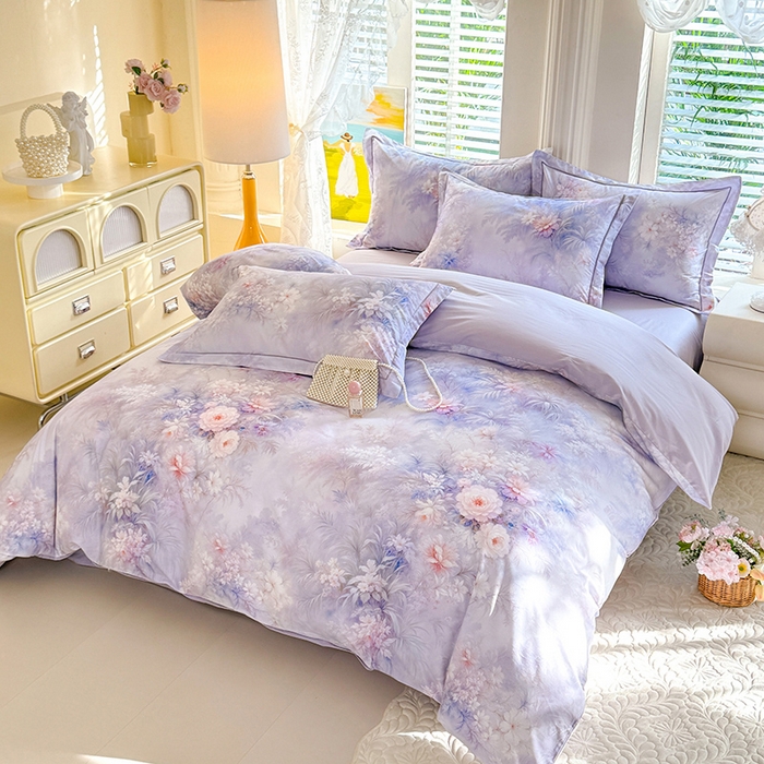 91家纺网 家纺一手货源 找家纺 巧玲珑 2026新款全棉纯棉13376数码印花四件套 芊香凝露-紫