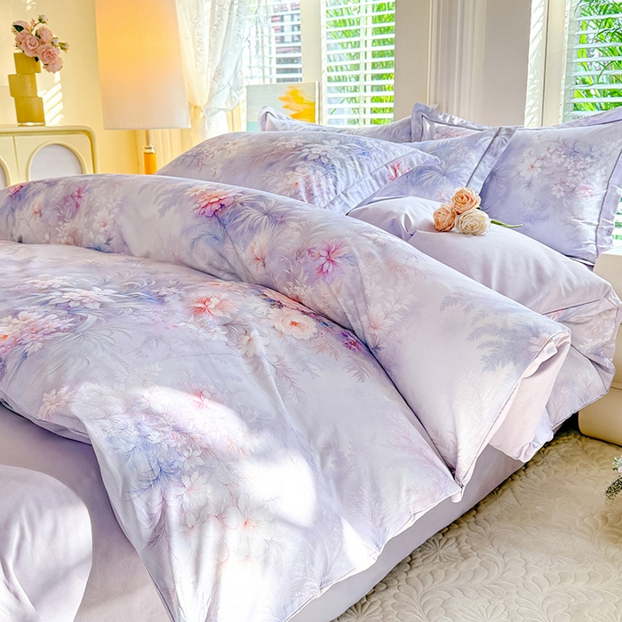 91家纺网 家纺一手货源 找家纺 巧玲珑 2026新款全棉纯棉13376数码印花四件套 芊香凝露-紫