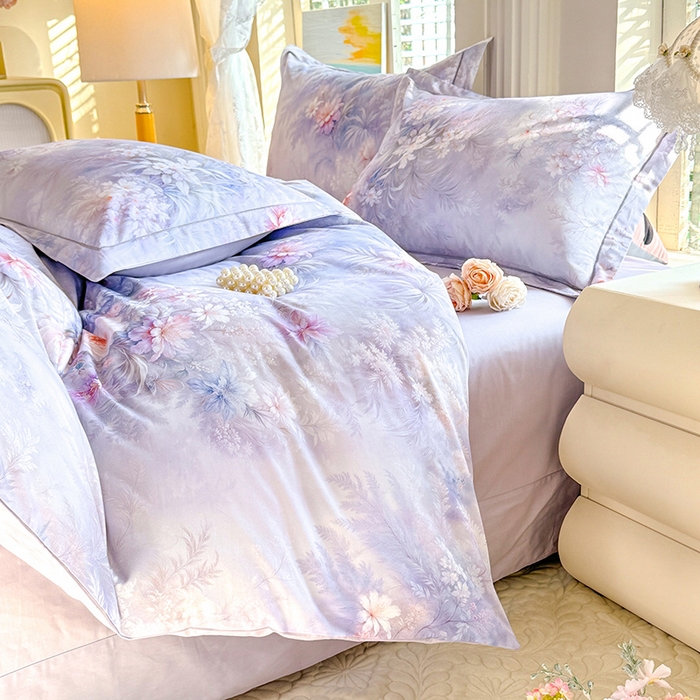 91家纺网 家纺一手货源 找家纺 巧玲珑 2026新款全棉纯棉13376数码印花四件套 芊香凝露-紫