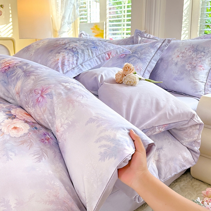 91家纺网 家纺一手货源 找家纺 巧玲珑 2026新款全棉纯棉13376数码印花四件套 芊香凝露-紫