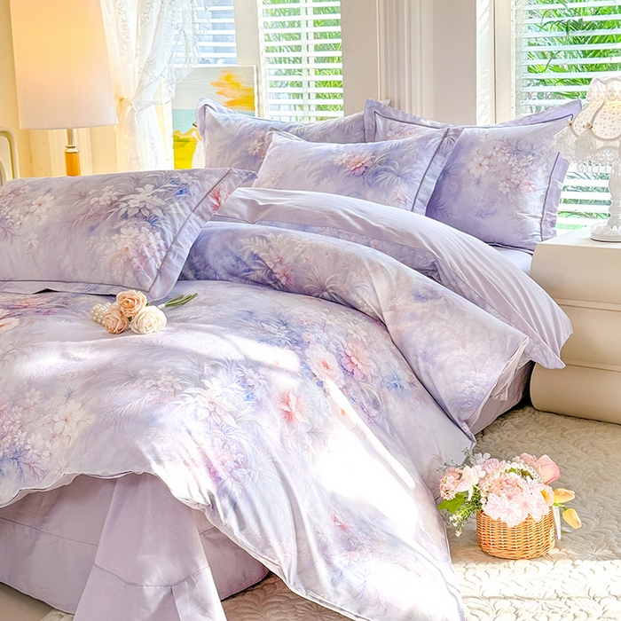 91家纺网 家纺一手货源 找家纺 巧玲珑 2026新款全棉纯棉13376数码印花四件套 芊香凝露-紫