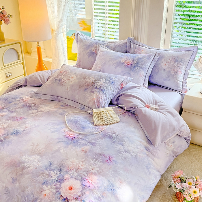 91家纺网 家纺一手货源 找家纺 巧玲珑 2026新款全棉纯棉13376数码印花四件套 芊香凝露-紫