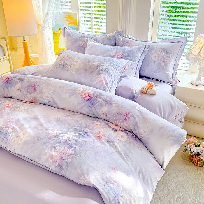 91家纺网 家纺一手货源 找家纺 巧玲珑 2026新款全棉纯棉13376数码印花四件套 芊香凝露-紫