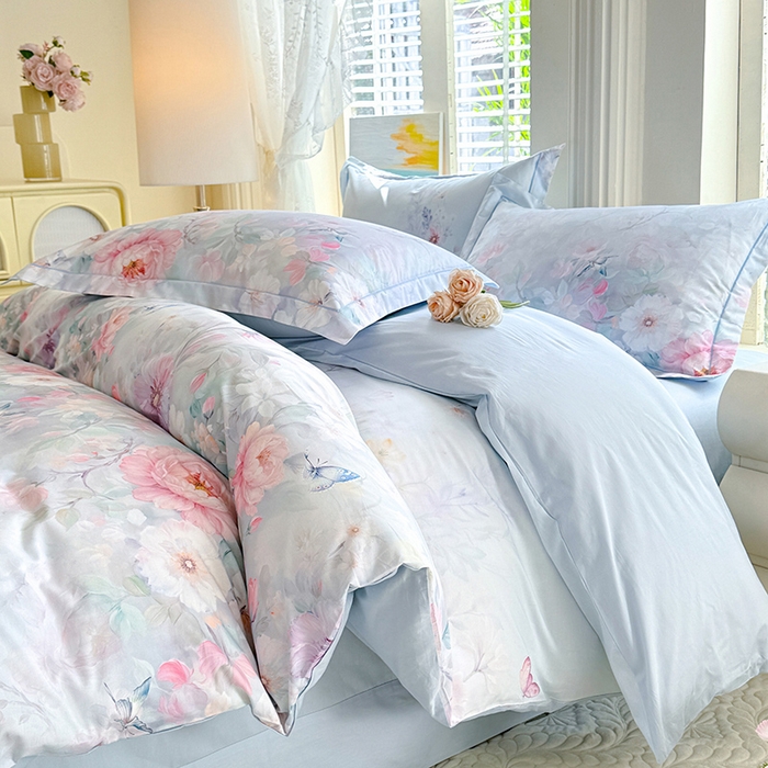 91家纺网 家纺一手货源 找家纺 巧玲珑 2026新款全棉纯棉13376数码印花四件套 素纱絮语-蓝