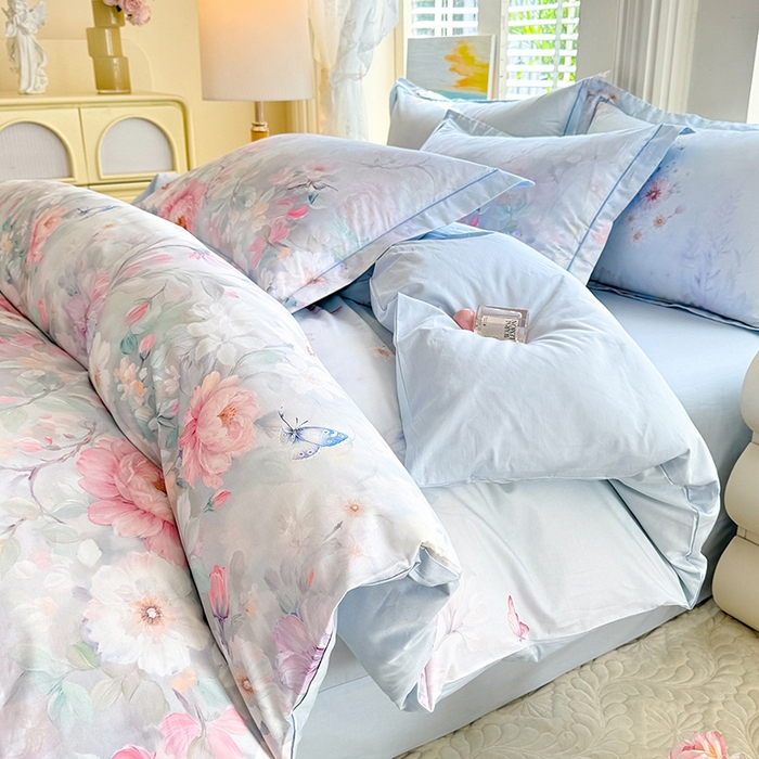 91家纺网 家纺一手货源 找家纺 巧玲珑 2026新款全棉纯棉13376数码印花四件套 素纱絮语-蓝