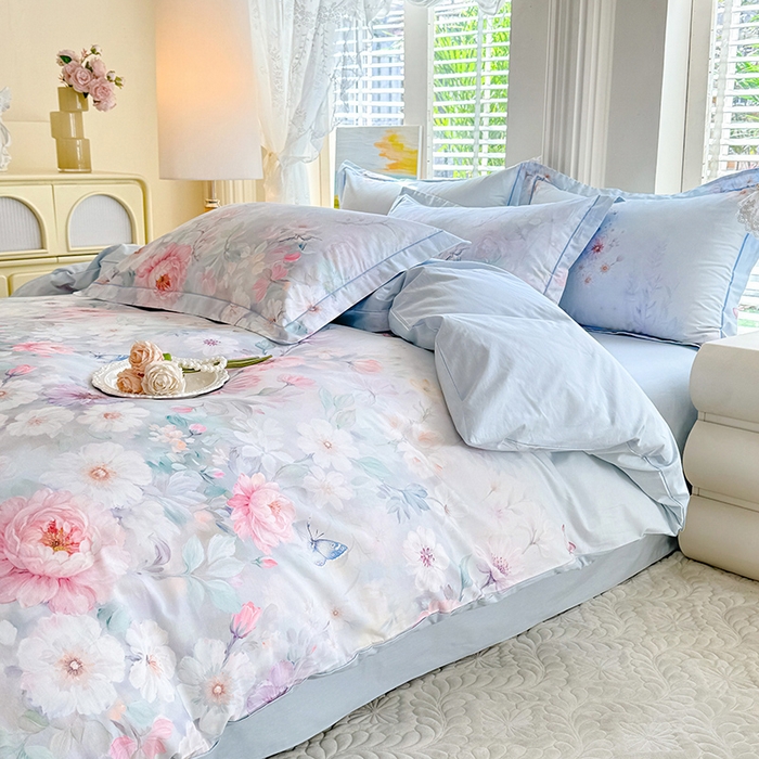 91家纺网 家纺一手货源 找家纺 巧玲珑 2026新款全棉纯棉13376数码印花四件套 素纱絮语-蓝