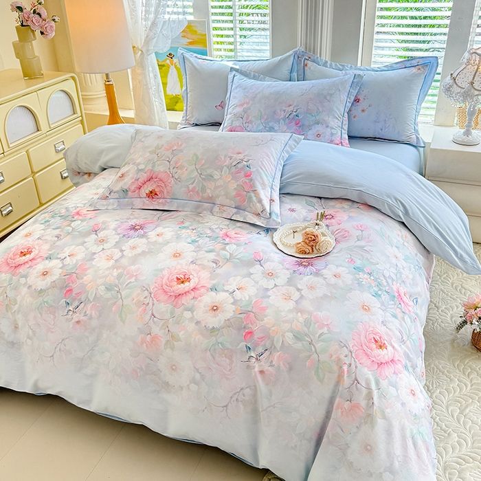 91家纺网 家纺一手货源 找家纺 巧玲珑 2026新款全棉纯棉13376数码印花四件套 素纱絮语-蓝