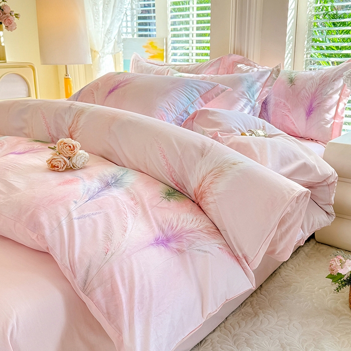 91家纺网 家纺一手货源 找家纺 巧玲珑 2026新款全棉纯棉13376数码印花四件套 穗芒漫歌-粉