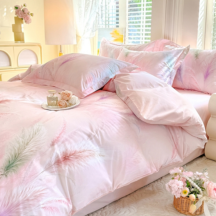 91家纺网 家纺一手货源 找家纺 巧玲珑 2026新款全棉纯棉13376数码印花四件套 穗芒漫歌-粉