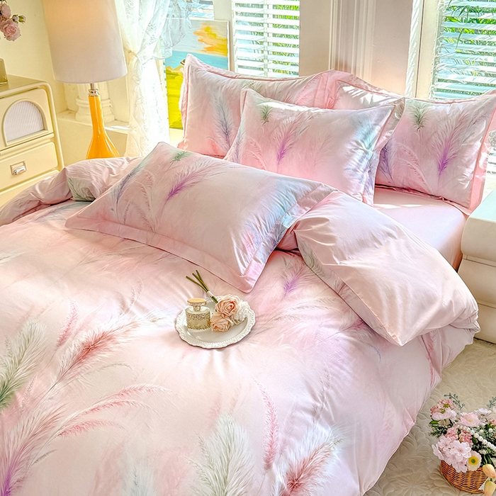 91家纺网 家纺一手货源 找家纺 巧玲珑 2026新款全棉纯棉13376数码印花四件套 穗芒漫歌-粉