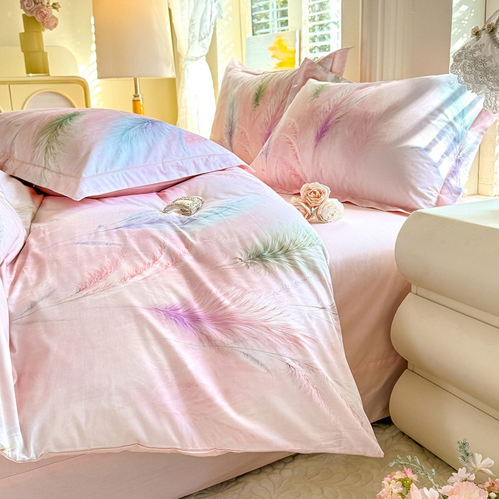 91家纺网 家纺一手货源 找家纺 巧玲珑 2026新款全棉纯棉13376数码印花四件套 穗芒漫歌-粉